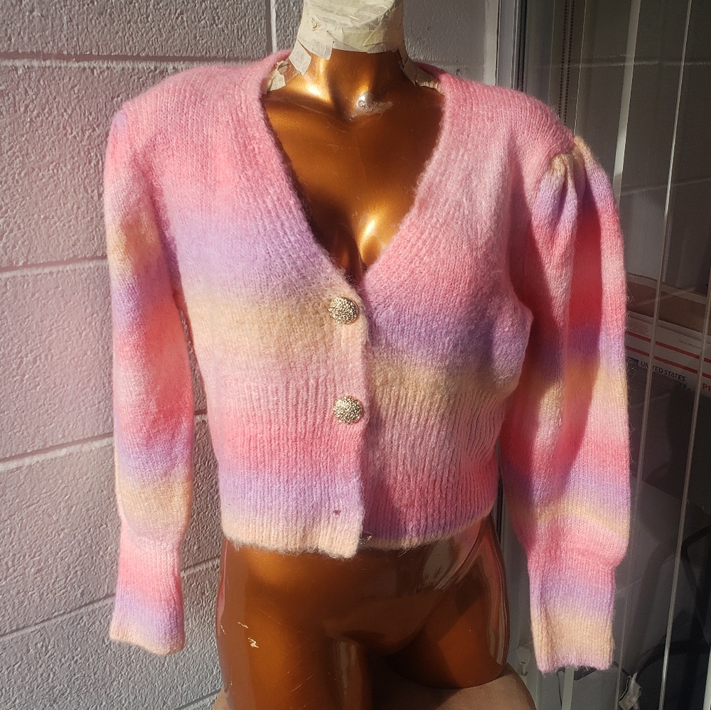 NWT Ciao Milano puff sleeve rainbow cardigan M
